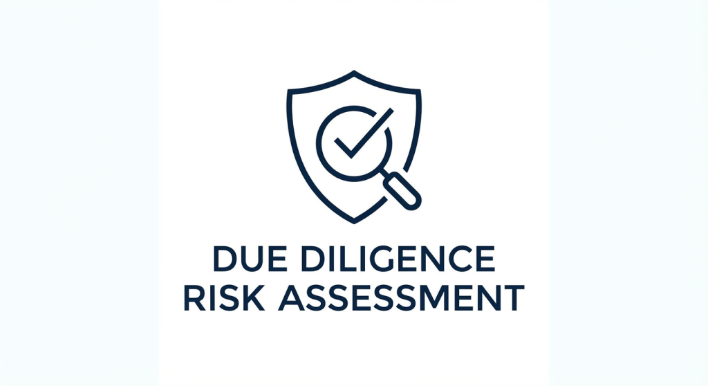 Shield icon with a magnifying glass and checkmark above the text DUE DILIGENCE RISK ASSESSMENT.